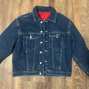 Brandy Melville Dark Blue Denim Jacket with Red Lining